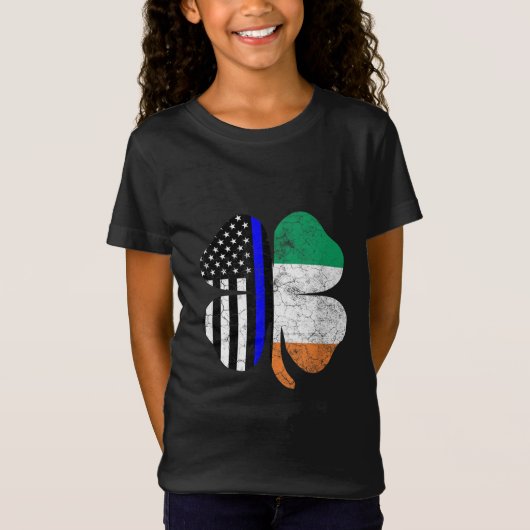 St Patricks Day Thin Blue Line American Irish Flag T-shirt (Voorkant)