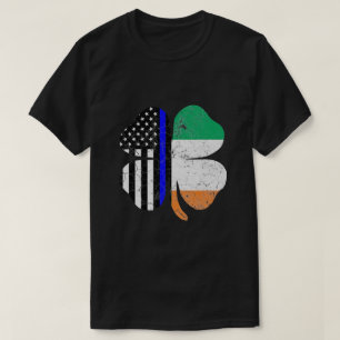 St Patricks Day Thin Blue Line American Irish Flag T-shirt