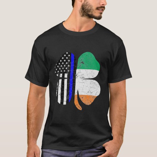 St Patricks Day Thin Blue Line American Irish Flag T-shirt (Voorkant)