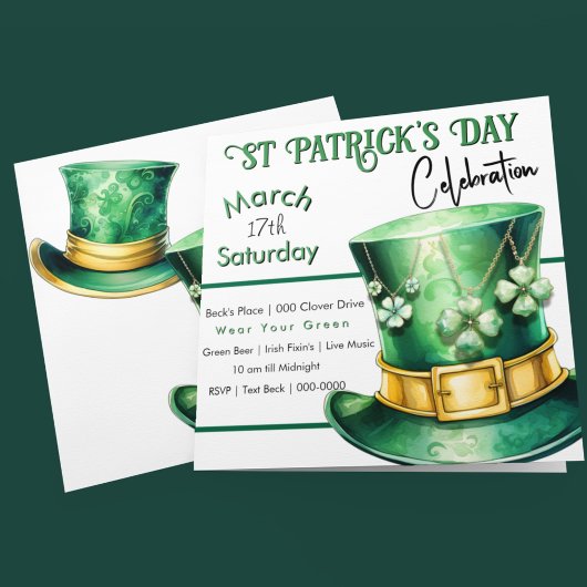 St Patrick's Day Top Hat met Klaverjuwelen Party Kaart