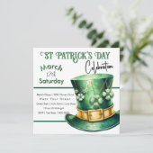 St Patrick's Day Top Hat met Klaverjuwelen Party Kaart (Staand voorkant)