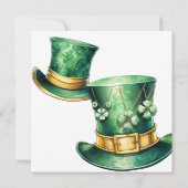St Patrick's Day Top Hat met Klaverjuwelen Party Kaart (Achterkant)