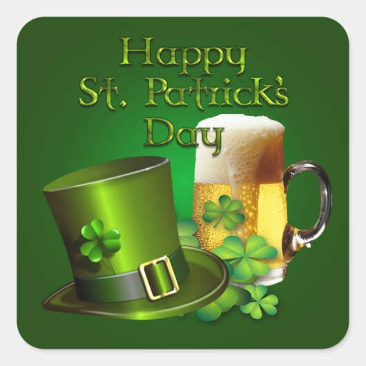 St. Patrick's Day - Tophoed, bier en shamrocks Vierkante Sticker (Voorkant)