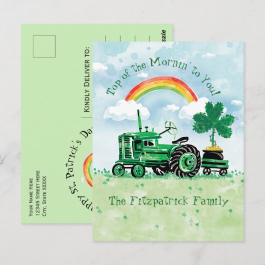 St. Patrick's Day Tractor Naam toevoegen Briefkaart (Voorkant / Achterkant)