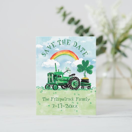 St. Patrick's Day Tractor Save the Date Aankondigingskaart (Staand voorkant)