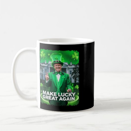 St Patricks Day Trump Leprechaun Pet maakt geluk Koffiemok (Links)