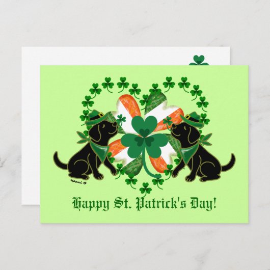St. Patrick's Day Two Black Labradors Briefkaart (Voorkant / Achterkant)