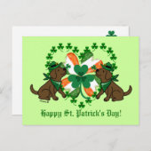 St. Patrick's Day Two Chocolate Labradors Briefkaart (Voorkant / Achterkant)