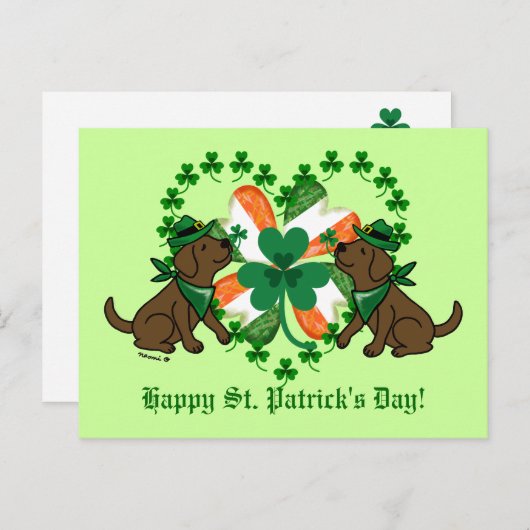 St. Patrick's Day Two Chocolate Labradors Briefkaart (Voorkant / Achterkant)
