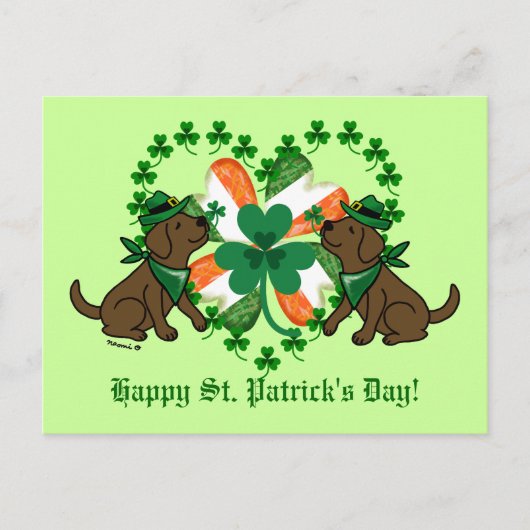 St. Patrick's Day Two Chocolate Labradors Briefkaart (Voorkant)