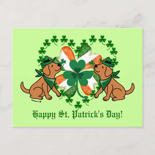 St. Patrick's Day Two Fox Red Labradors Briefkaart (Voorkant)