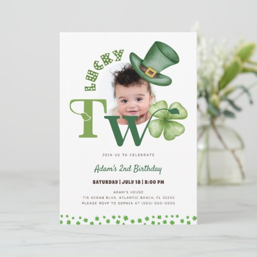 St. Patrick's Day Two Lucky Shamrock 2e verjaardag Kaart (Staand voorkant)