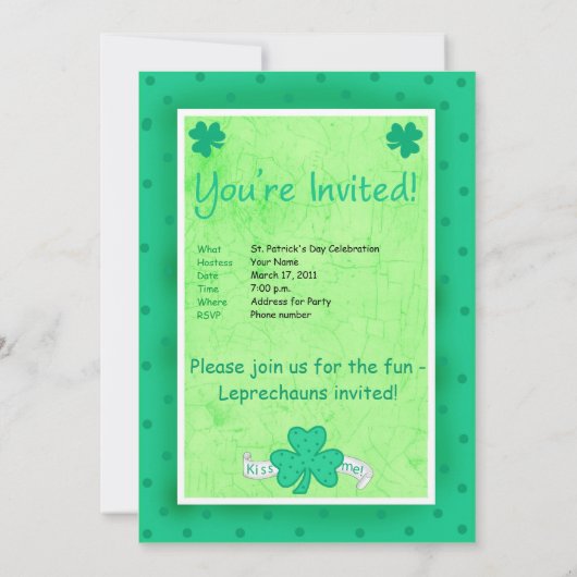 St. Patrick's Day Uitnodiging tot feestdag (Achterkant)