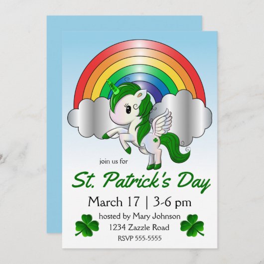 St. Patrick's Day Unicorn Pegasus Kaart (Voorkant / Achterkant)