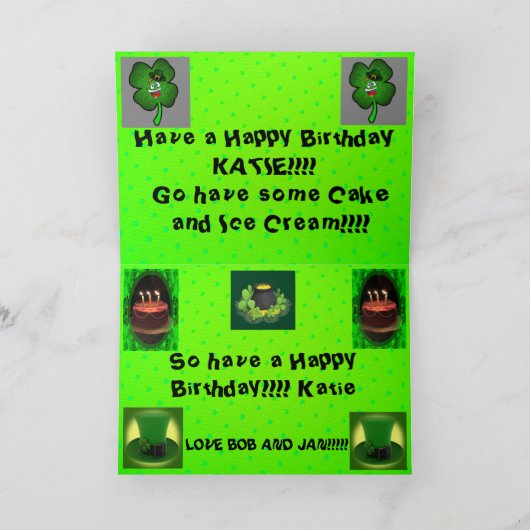 St Patrick's Day Verjaardag Groeten Dag Kaart (Binnen)