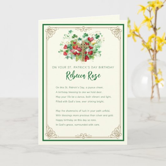 St. Patricks Day Verjaardag Shamrock Keltisch Krui Kaart (Gele Bloem)