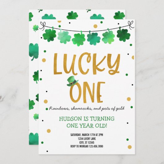 St. Patrick's Day Verjaardag Uitnodiging Lucky One (Voorkant / Achterkant)