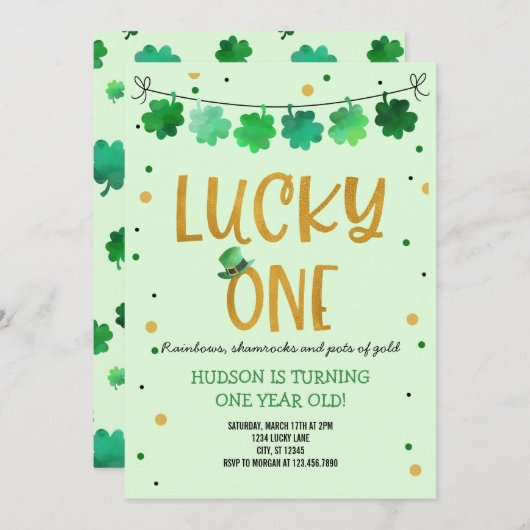 St. Patrick's Day Verjaardag Uitnodiging Lucky One (Voorkant / Achterkant)