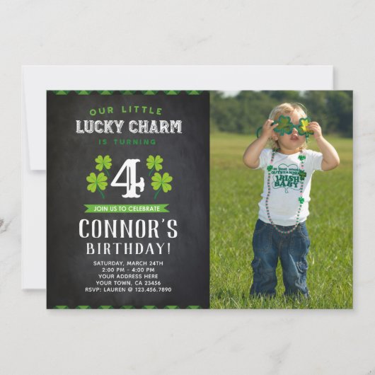 St Patrick's Day Verjaardag Uitnodiging met Foto (Voorkant)