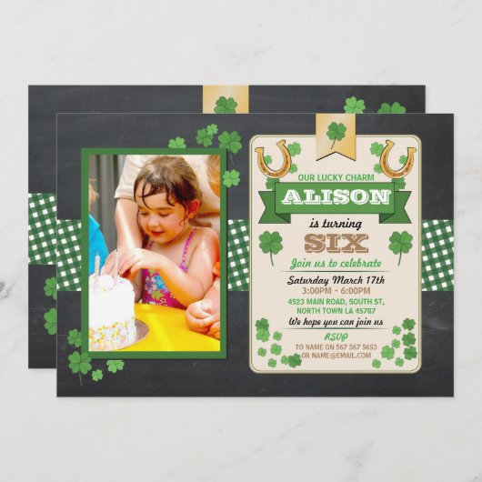 St. Patricks Day verjaardagsfeest foto uitnodigen  Kaart (Voorkant / Achterkant)