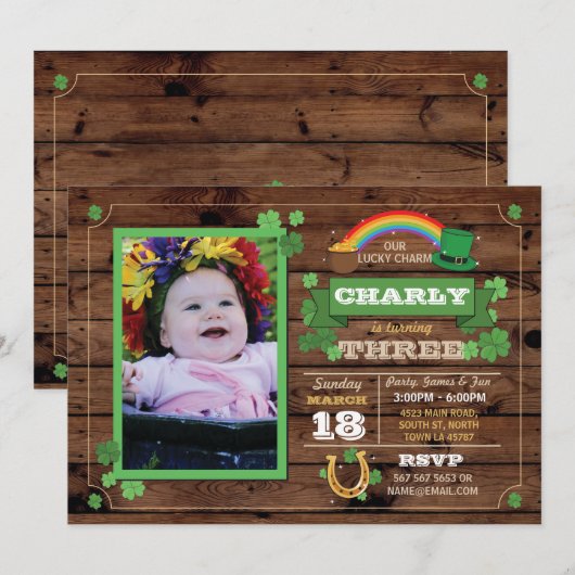 St. Patricks Day verjaardagsfeest foto uitnodigen Kaart (Voorkant / Achterkant)