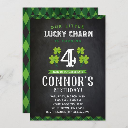 St Patrick's Day verjaardagsuitnodiging schoolbord Kaart (Voorkant / Achterkant)