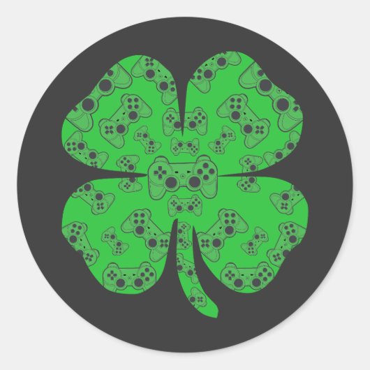 St Patricks Day Video Game Controller Shamrock Ronde Sticker (Voorkant)