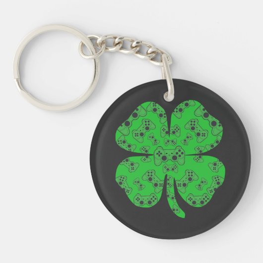 St Patricks Day Video Game Controller Shamrock Sleutelhanger (Voorkant)