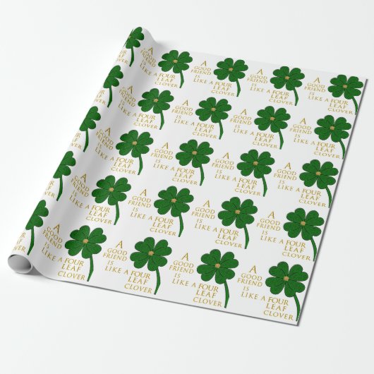 St. Patrick's Day Vier Leaf Clover Friends Pattern Cadeaupapier (Uitgerold)