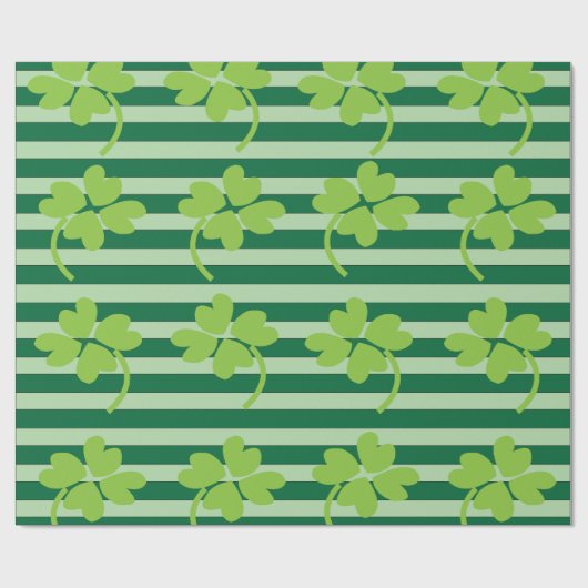 St. Patrick's Day Vierbladige Klaver Strepen Patro Cadeaupapier (Vlak)