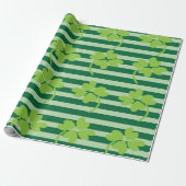 St. Patrick's Day Vierbladige Klaver Strepen Patro Cadeaupapier (Uitgerold)