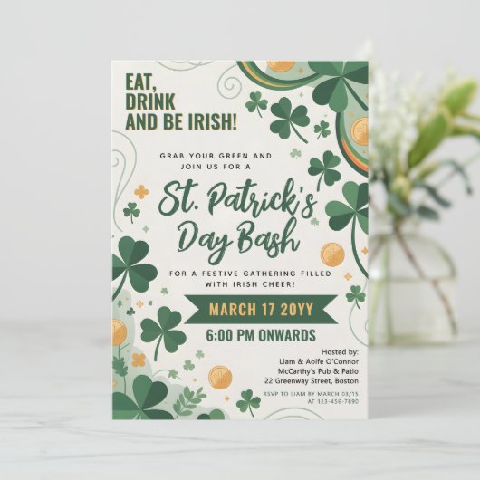 St. Patrick's Day-viering Gouden Groene Shamrocks Kaart (Staand voorkant)