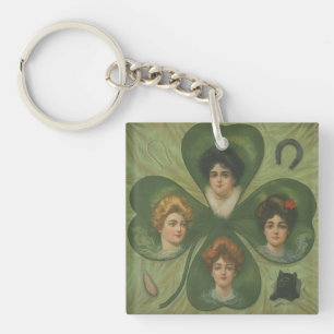 St. Patrick's Day Vintage Klaver Lady Luck Kunst Sleutelhanger