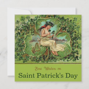 St. Patrick's Day Vintage Meisje met Klaverblaadje Kaart