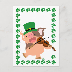 St Patrick's Day violiste varken briefkaart