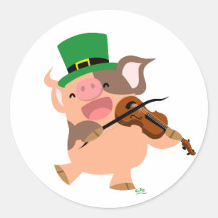 St Patrick's Day violiste varken rond sticker