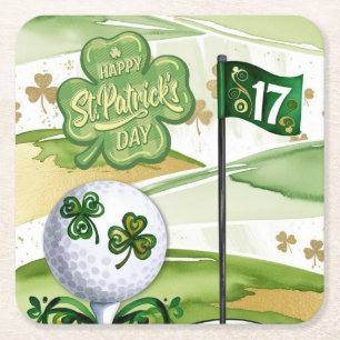St. Patrick's Day voor golfer met vlag op groen Kartonnen Onderzetters