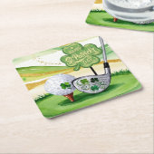 St. Patrick's Day voor golfer met vlag op groen Kartonnen Onderzetters (Schuin)