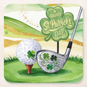 St. Patrick's Day voor golfer met vlag op groen Kartonnen Onderzetters
