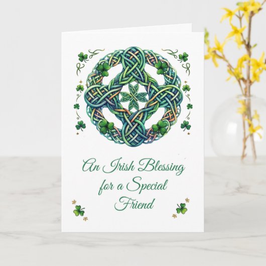 St. Patrick's Day Voor Vriend Ierse Knoop Zegen Kaart (Gele Bloem)