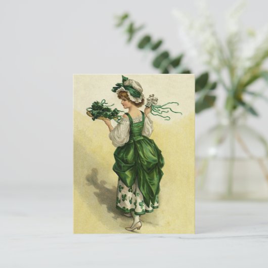 St. Patrick's Day, Vrouw Green Shamrocks Briefkaart (Staand voorkant)
