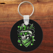 St Patricks Day Vrouwen Schedel Messy Bun Shamrock Sleutelhanger (Voorkant)