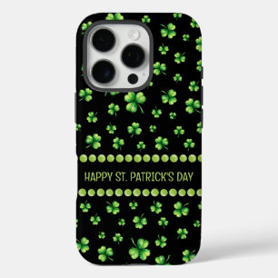 St. Patrick's Day Watercolor Klaver op zwart iPhone 16 Pro Hoesje