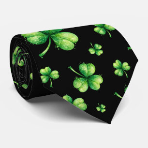 St. Patrick's Day Watercolor Klaver op zwart Stropdas