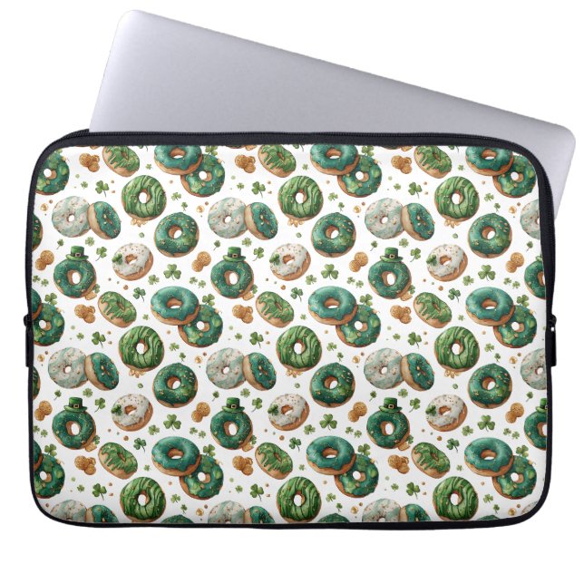 St. Patrick's Day Waterverf Donut & Klaver Laptop Sleeve (Voorkant)