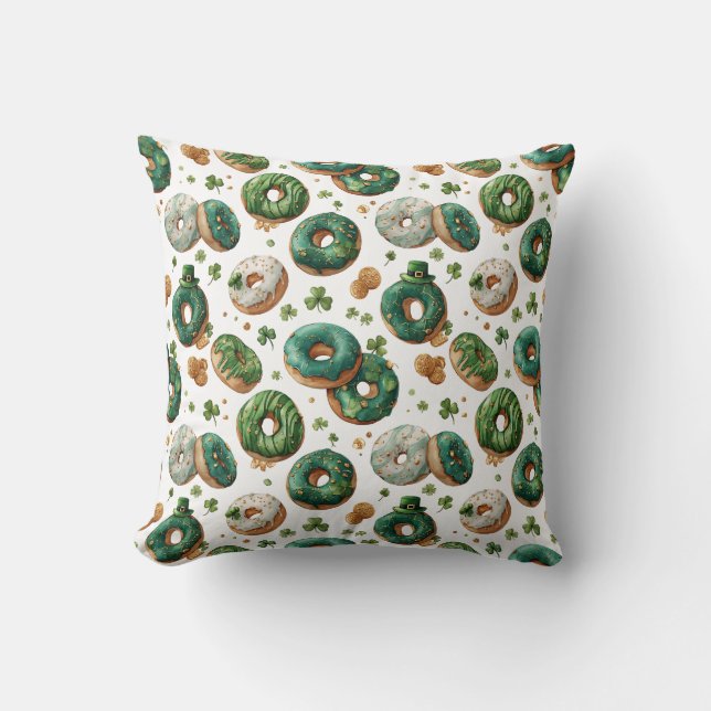St. Patrick's Day Waterverf Donut & Shamrock Kussen (Voorkant)