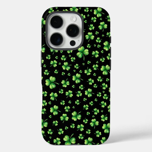St. Patrick's Day Waterverf Klaver op zwart Case-Mate iPhone Case (Achterkant)