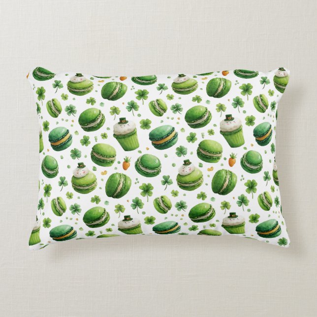 St. Patrick's Day Waterverf Macaron & Shamrock  Accent Kussen (Voorkant)