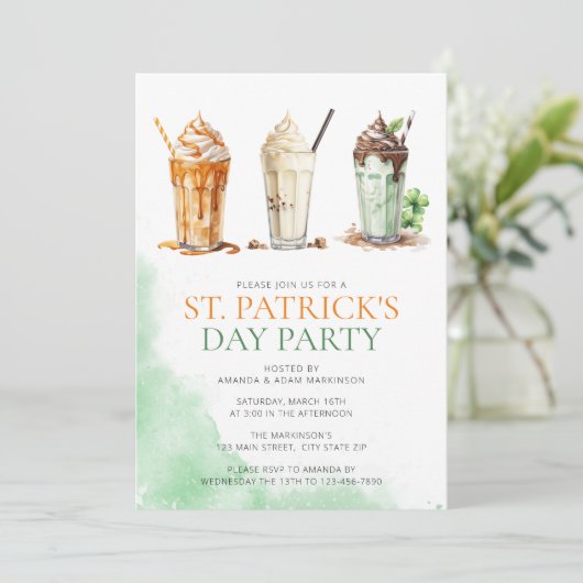 St. Patricks Day Waterverf Shamrock Milkshake Kaart (Staand voorkant)