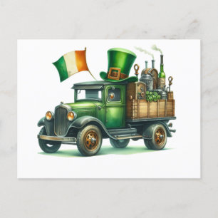 St Patrick's Day Waterverf Truck Ierland Vlag Briefkaart